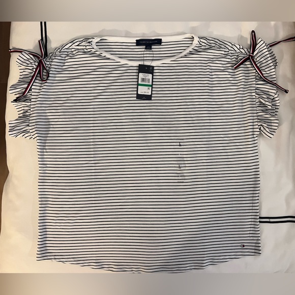 Tommy Hilfiger / Women's Striped Ruffled-Sleeve Top - Picture 7 of 9